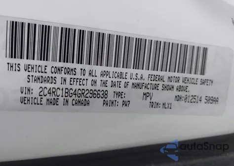 2016 Chrysler Town & Country Touring from USA, damaged, VIN 2C4RC1BG4GR296638